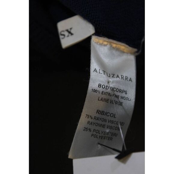 Aquazzura Womens Long Sleeve V Neck Striped Trim Sweater Navy Blue Wool Size XS - Picture 7 of 7